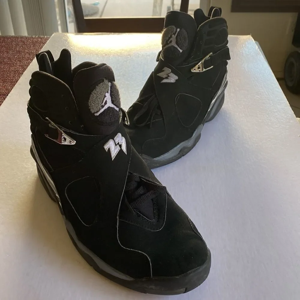 JORDAN Men’s Black/ Chrome Leather Shoes 305381-001  Size 12